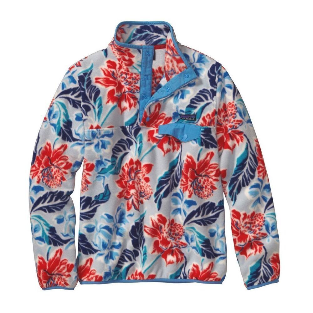 Patagonia Women's Pullover Jacket Lightweight Synchilla Snap-T Manoa Floral Blue